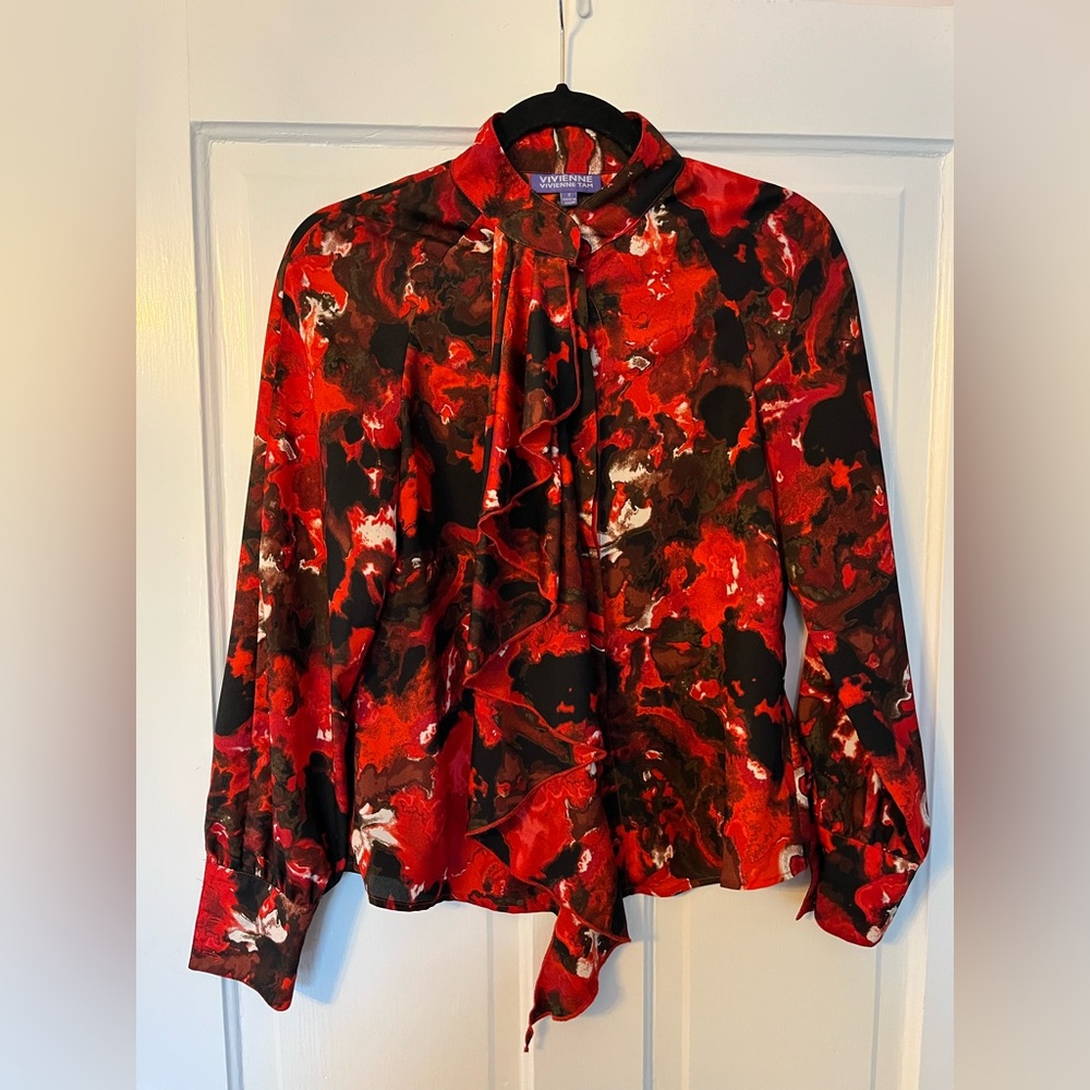 Gorgeous Red Vivienne Tam Ruffle Blouse